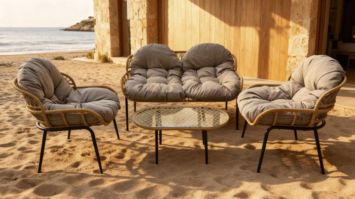 SOFA SET 4 RATAN SINTETICO 130X79X84 MARRON