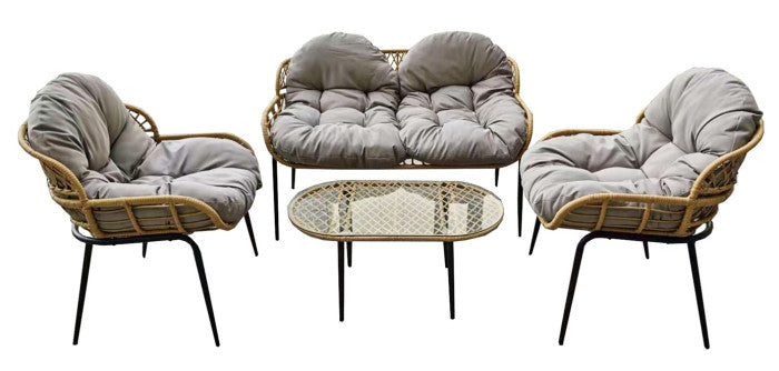 SOFA SET 4 RATAN SINTETICO 130X79X84 MARRON